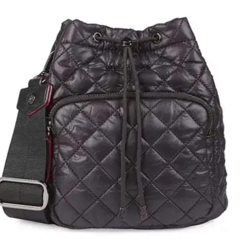 Mz Wallace Quilted Black Drawstring Bucket Bag
